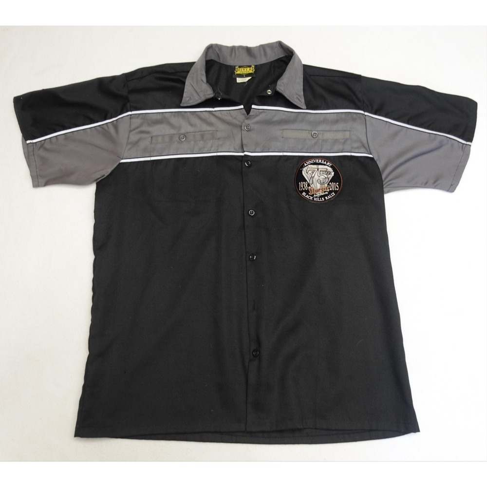 Biker Clothing Company Shirt Mens L Black Short Sleeve Button Up Sturgis Rally